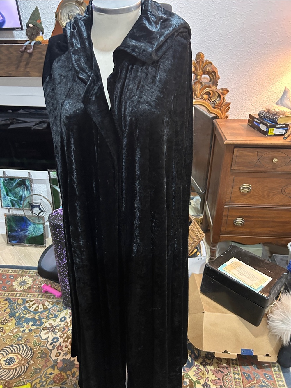 Black Velvet Hooded Cape - Unbranded